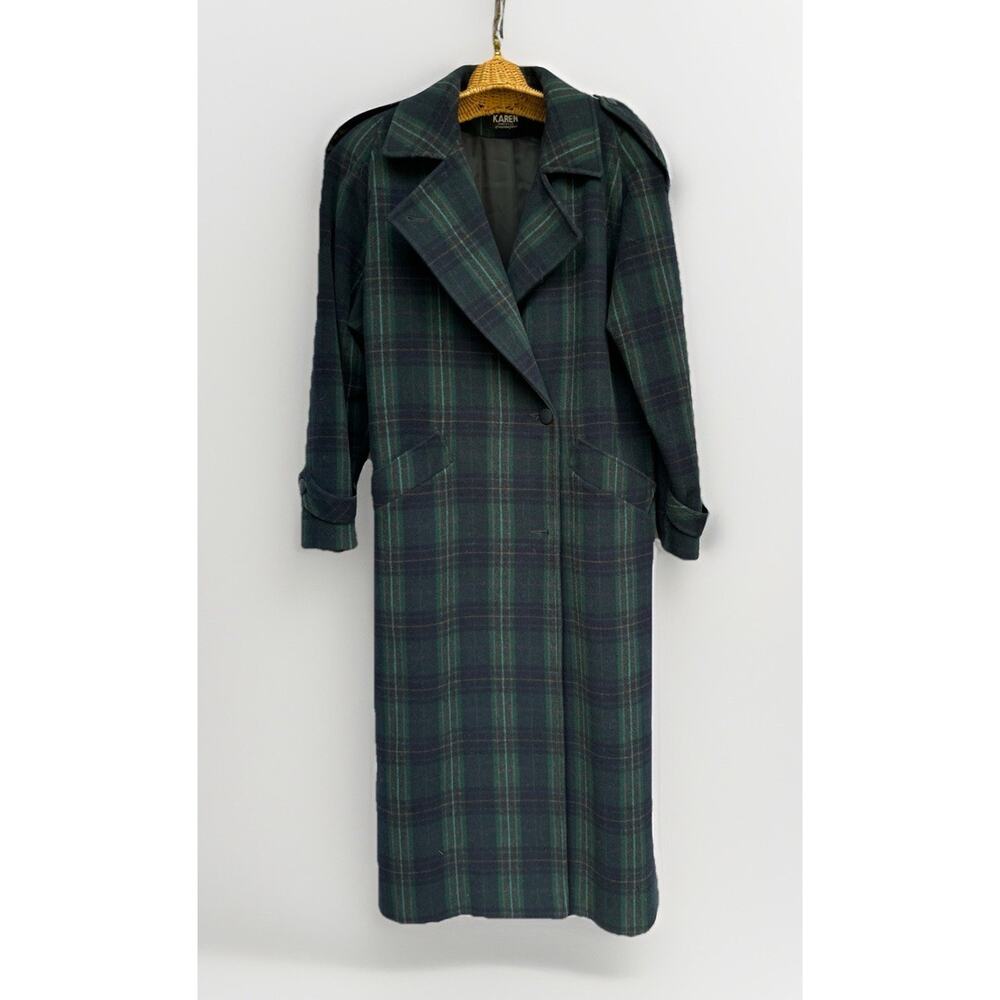 Vintage Karen Wool Plaid Trench Coat Womens 1970s Union Made